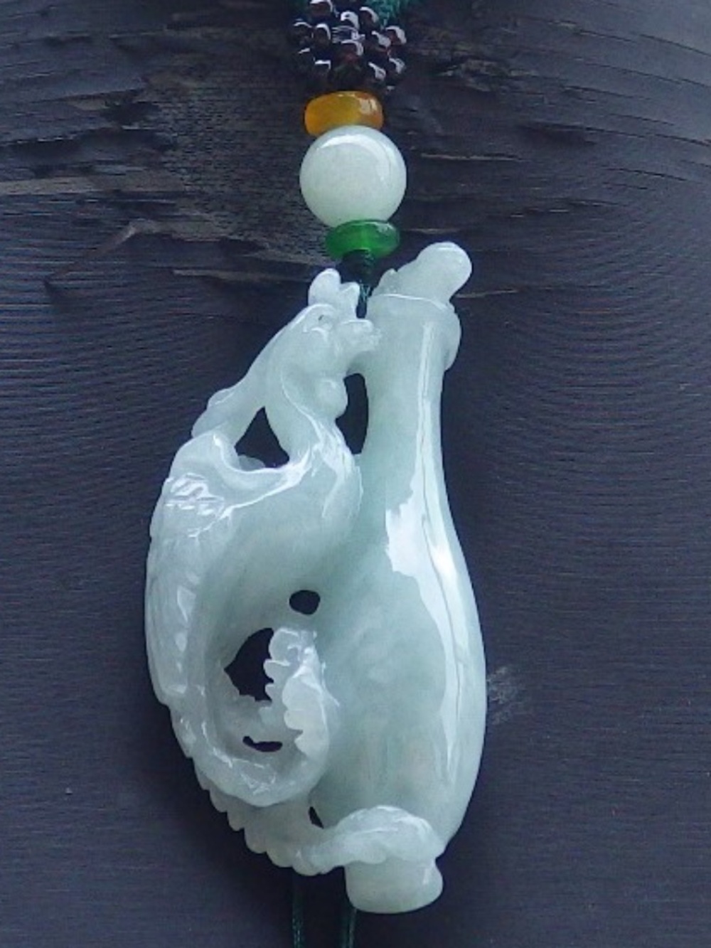Certified Hand Carved Natural Burma A Jade jadeite Phoenix Vase Pendant Necklace
